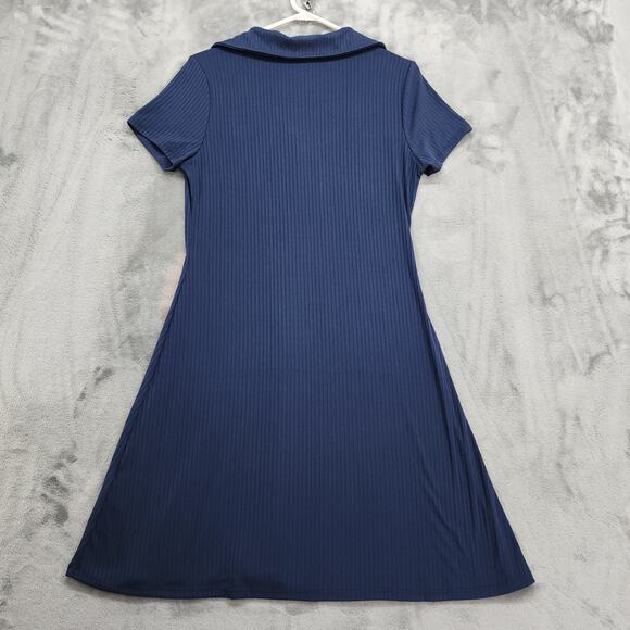 Harlow & Rose Dress Womens M Blue Ribbed Collared Short Sleeve Button Front Polo - Picture 2 of 9